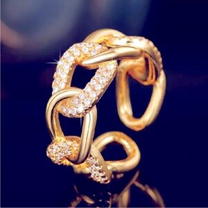 Gorgeous 18k Yellow Gold Over Silver Diamond Chain Ring